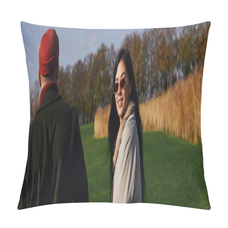 Personality  A Couple Strolls Hand In Hand Through A Warm Autumn Landscape, Surrounded By Vibrant Foliage. Pillow Covers