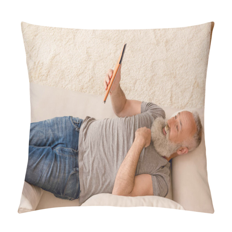 Personality  Senior Man Using Digital Tablet  Pillow Covers