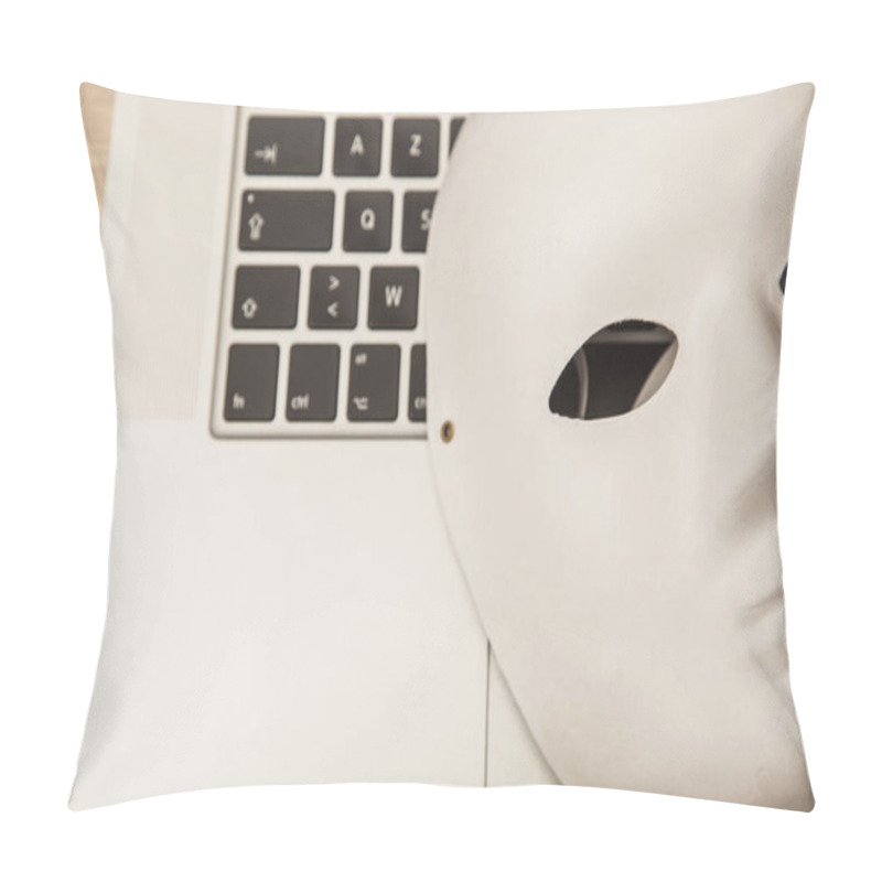 Personality  Conceptual Photo, Mask On A Laptop As A Symbol Of A Hacker Attac Pillow Covers