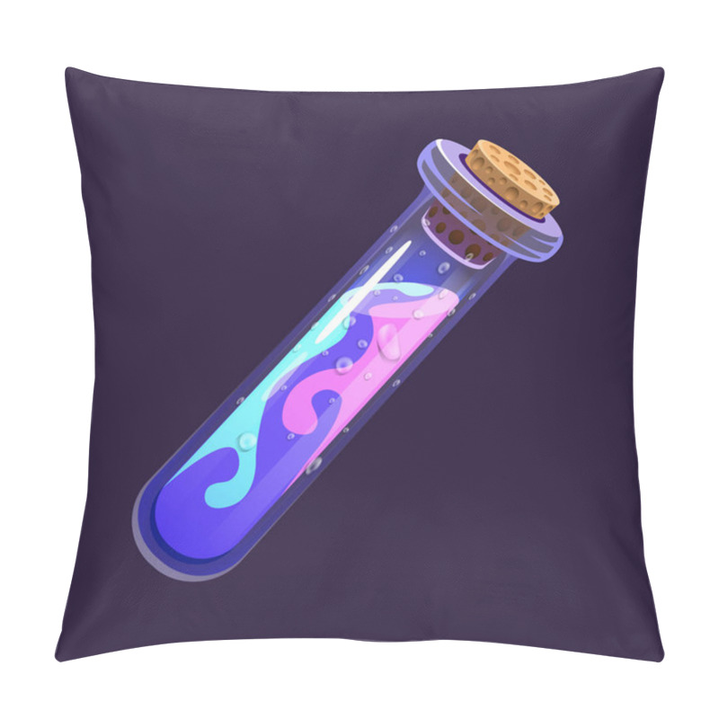 Personality  Bottle Of Magic. Game Icon Of Magic Elixir. Interface For Rpg Or Match3 Game. Blue And Violet. Small Variant. Pillow Covers