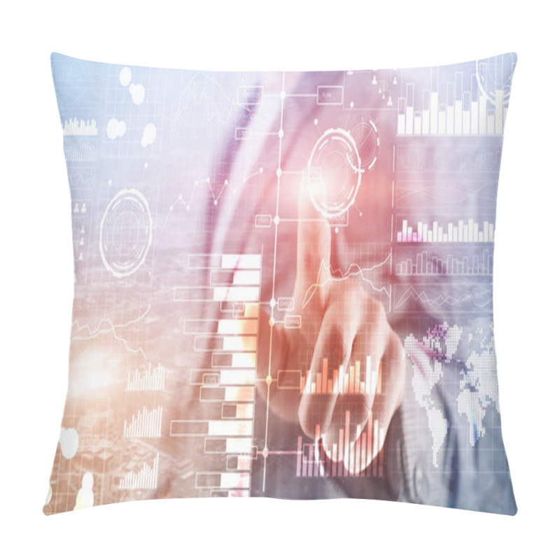 Personality  Business Intelligence. Diagram, Graph, Stock Trading, Investment Dashboard, Transparent Blurred Background Pillow Covers