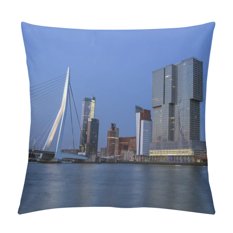 Personality  Rotterdam City Center In The Evening.  Erasmus Bridge Over The River Meuse In Rotterdam. Skyscrapers On The Shore.  South Holland. Netherlands. Rotterdam.  Pillow Covers