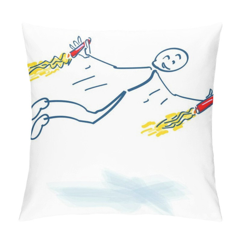 Personality  Stick Figure With Two Small Rockets In Hand When Starting Pillow Covers