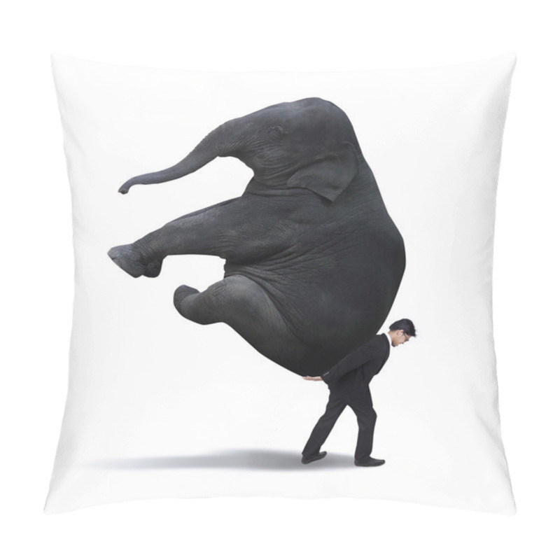 Personality  Businessman Lifting Heavy Elephant Isolated On White Pillow Covers