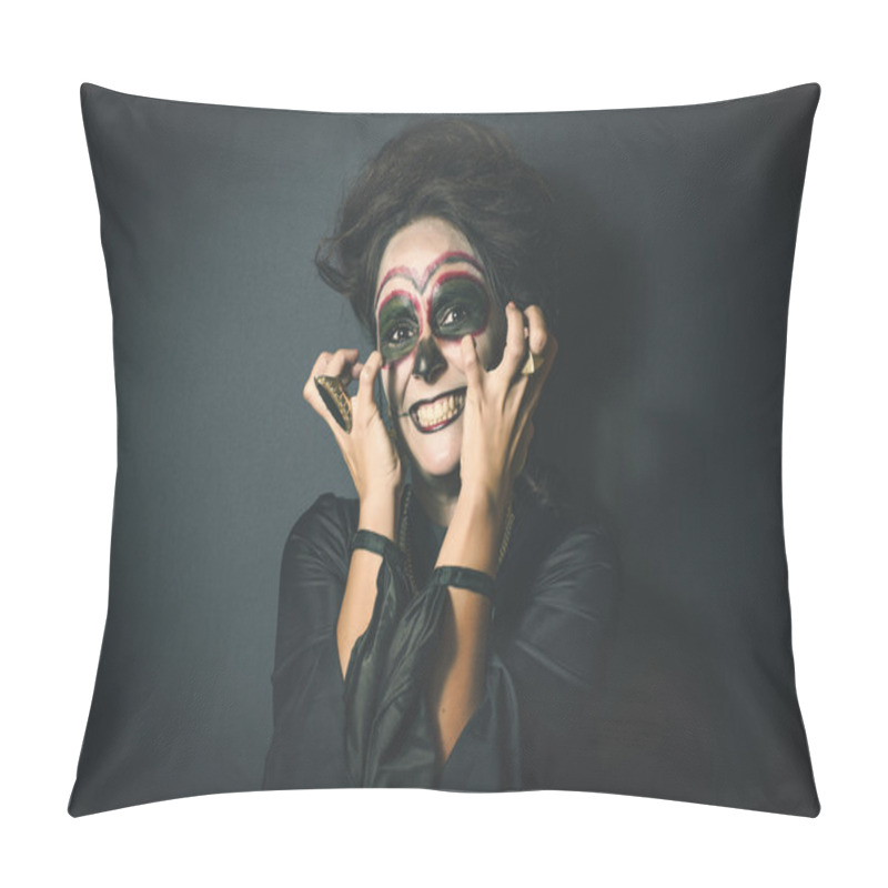 Personality  Portrait Of Woman In Disguise For Halloween Pillow Covers