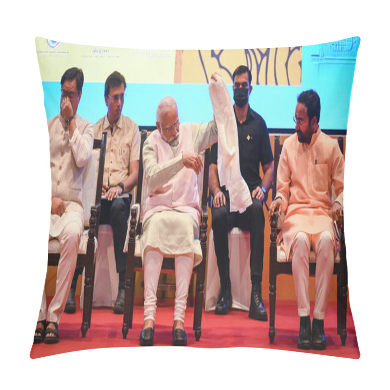 Personality  NEW DELHI INDIA APRIL 20 2023 Prime Minister Narendra Modi During The Inauguration Of First Global Buddhist Summit On April 20 2023 In New Delhi India The Two Day Summit Jointly Hosted By The Culture Ministry  Pillow Covers