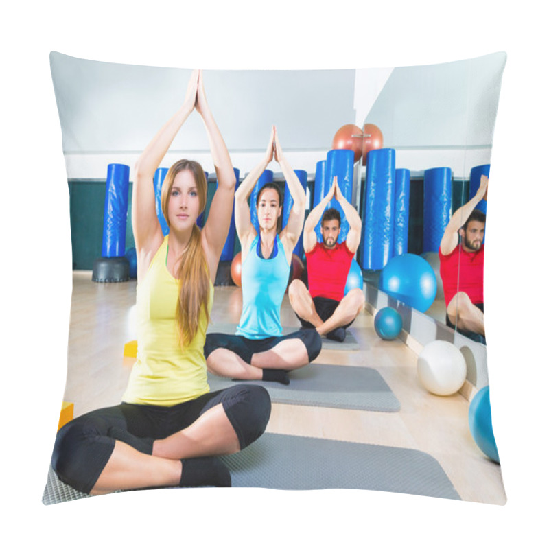 Personality  Yoga Training Exercise In Fitness Gym People Group Pillow Covers