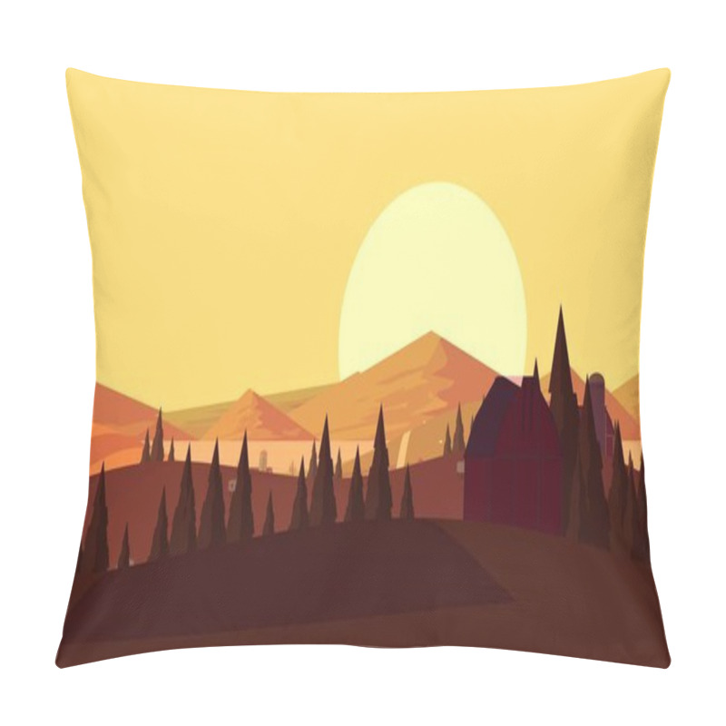 Personality  Sunset Evening Farmland Cartoon Landscape Pillow Covers