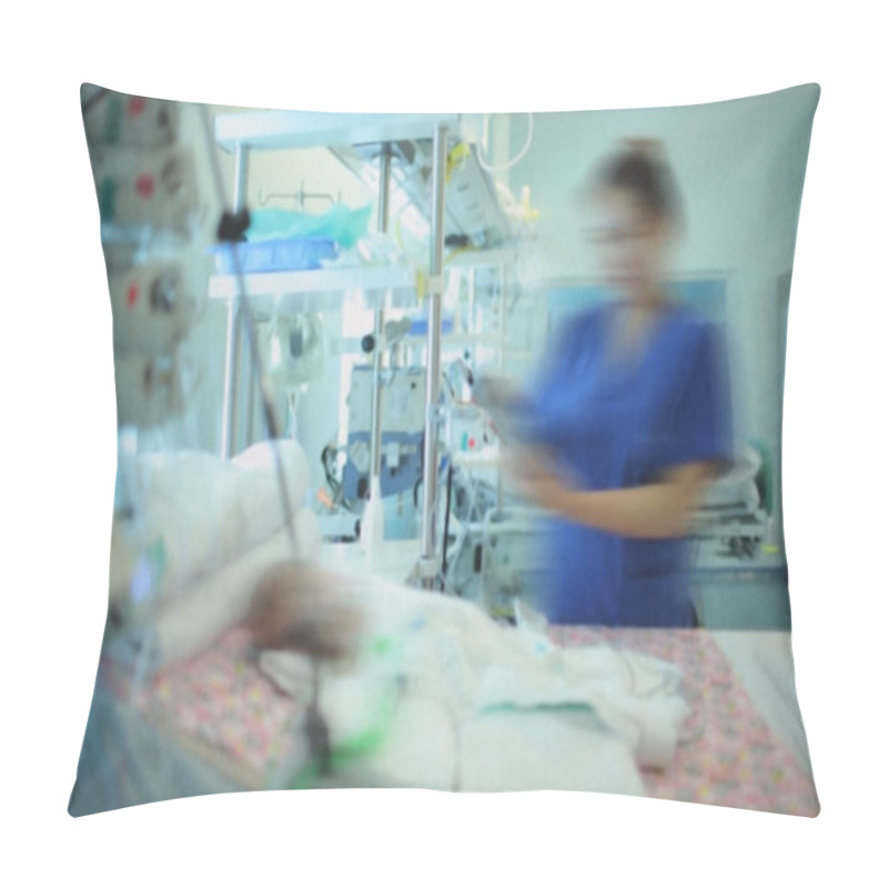 Personality  Nurse At The Newborn Patient Bad Surrounded By Medical Equipment In The NICU. Pillow Covers