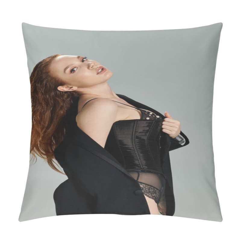 Personality  Striking Figure In Stylish Attire Exudes Confidence And Allure. Pillow Covers