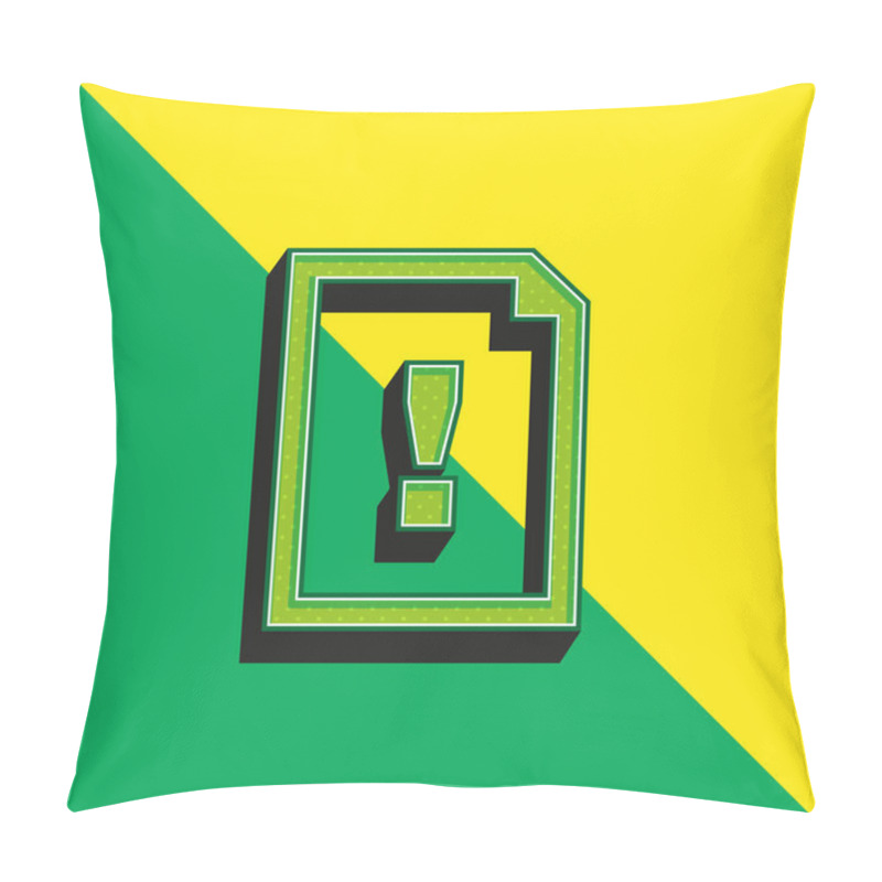 Personality  Argument Document Symbol Of A Paper Sheet With An Exclamation Sign Green And Yellow Modern 3d Vector Icon Logo Pillow Covers