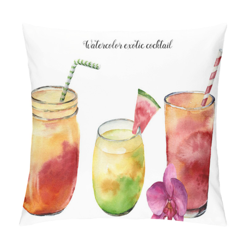 Personality  Watercolor Exotic Cocktails Set. Hand Painted Summer Tropical Drink Isolated On White Background. Food Illustration. For Design Or Background. Pillow Covers