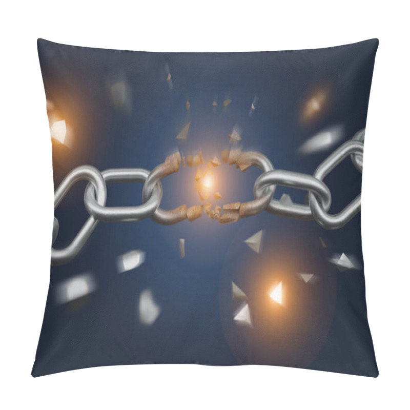 Personality  View Of A Weak Link Of A Broken Chain Exploding - 3d Render Pillow Covers