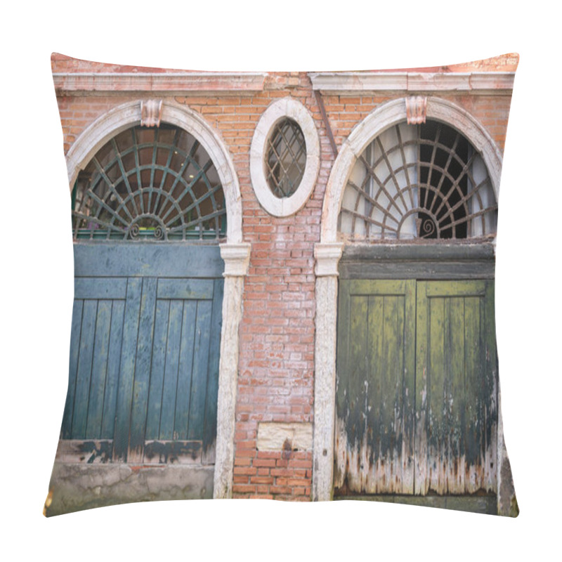 Personality  Background With Two Aged Doors. Colours Of Venice.  Terracotta, Teal And Antique Green. Harmonious Combination Of Colors. Pillow Covers