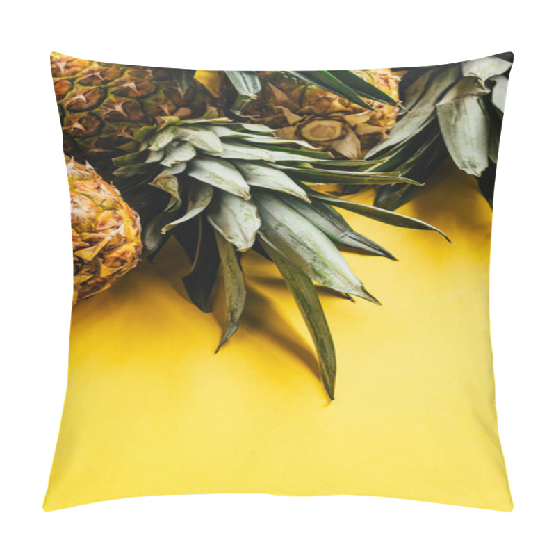 Personality  Fresh Ripe Pineapples With Green Leaves On Yellow Background Pillow Covers