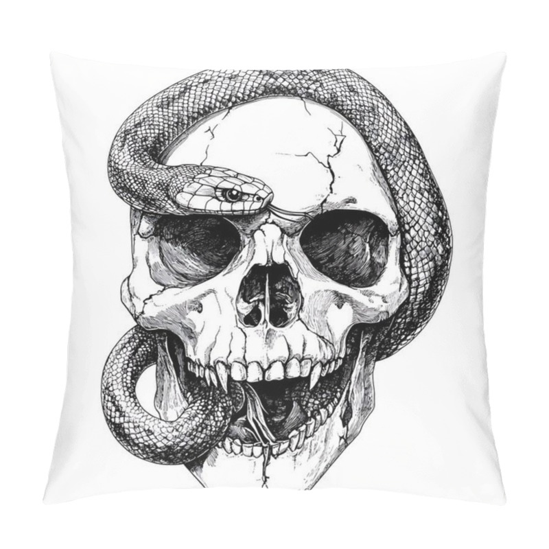 Personality  Snake Slithering Through The Eye Sockets Of A Skull Pillow Covers