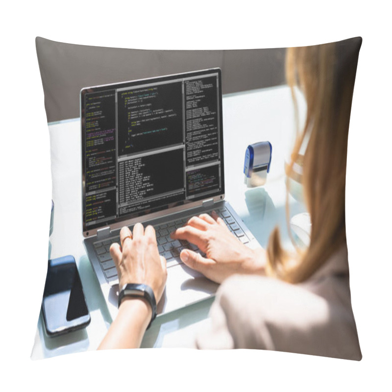 Personality  Programmer Woman Coding On Computer. Coder Girl Pillow Covers