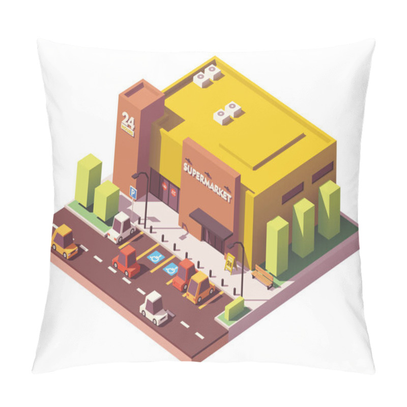 Personality  Vector Isometric Low Poly Supermarket Pillow Covers