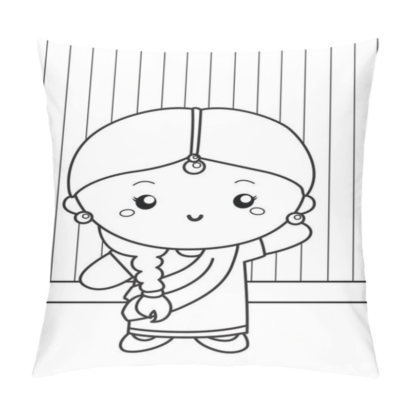 Personality  Cute India Couple Kids Girl Traditional Costume Bollywood Culture Celebration Cartoon Coloring Activity For Kids And Adult Pillow Covers