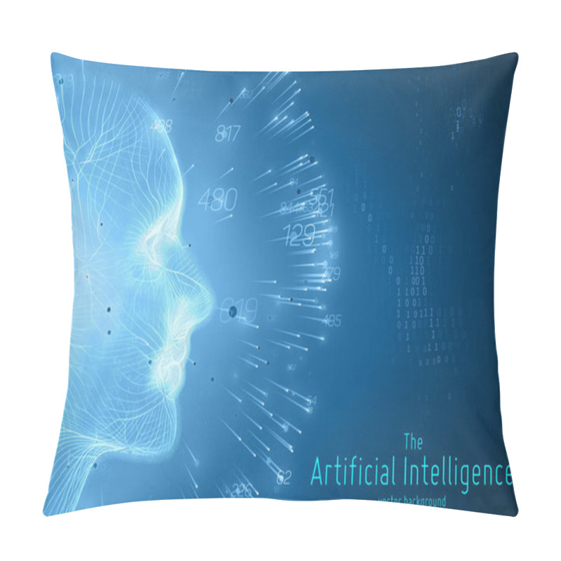 Personality  Human Big Data Visualization. Futuristic Artificial Intelligence Concept. Cyber Mind Aesthetic Design. Machine Learning. Complex Data Threads In Form Of Head Side View And Binary Data Pillow Covers