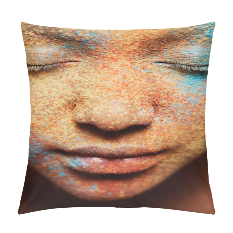 Personality  Girl Face With Makeup Powder Pigment And Glitter Pillow Covers