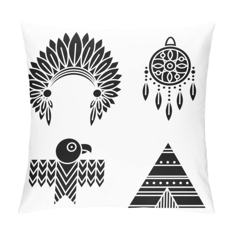 Personality  Native American Indians Icons Set Pillow Covers