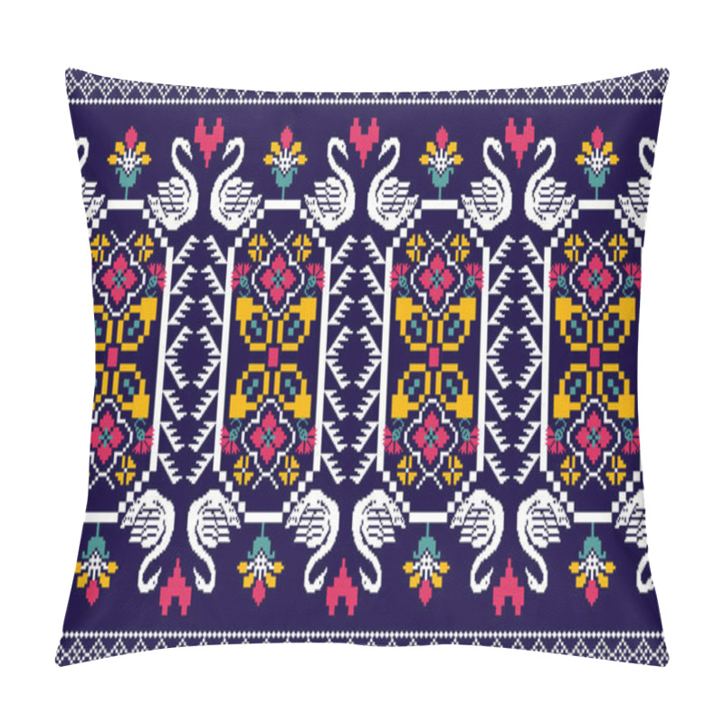 Personality  Beautiful Knitted Embroidery.geometric Ethnic Oriental Seamless Pattern Traditional On Blue Background.Aztec Style,abstract,vector,illustration.design For Texture,fabric,clothing,decoration,carpet. Pillow Covers