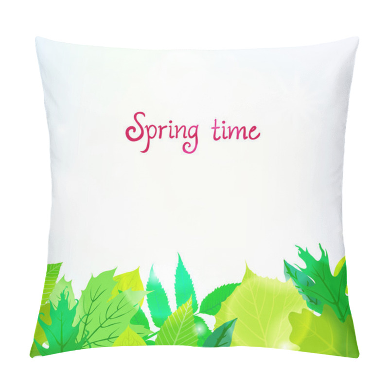 Personality  Spring Card Background With Green Leaves Pillow Covers