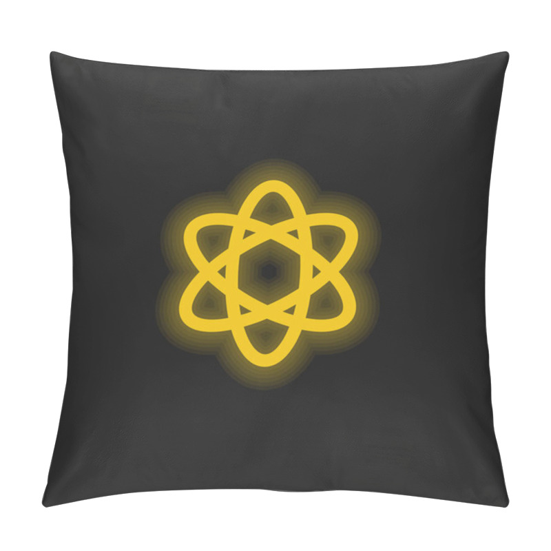 Personality  Atom Shape. Science Yellow Glowing Neon Icon Pillow Covers