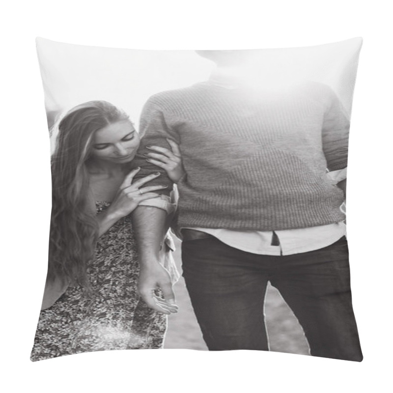 Personality  Close View Of Woman Hugging Hand Of Boyfriend Pillow Covers