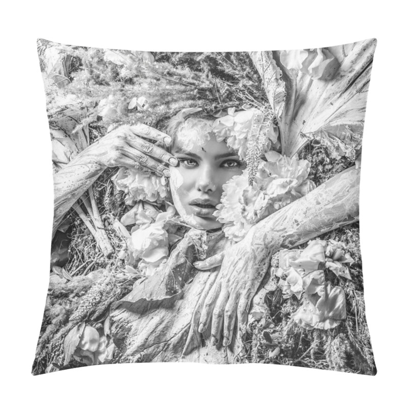 Personality  Fairy Tale Girl In Fantasy Stylization. Black-white Photo.  Pillow Covers