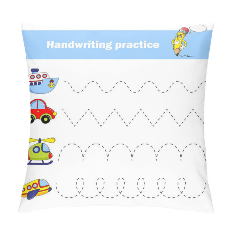 Personality  Worksheet For Practicing Fine Kids Motor Skills. Handwriting Practice. Educational Game For Kids. Transport. Car, Helicopter, Plane, Ship Pillow Covers