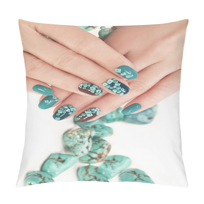 Personality  Manicure With Beads And Turquoise Pillow Covers