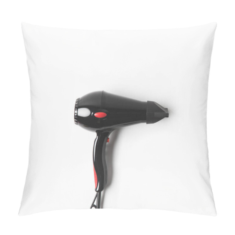 Personality  Top View Of Black Hair Dryer, On White Pillow Covers