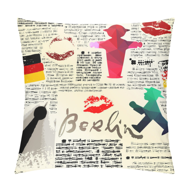 Personality  Newspaper Berlin With Ampelmans. Pillow Covers