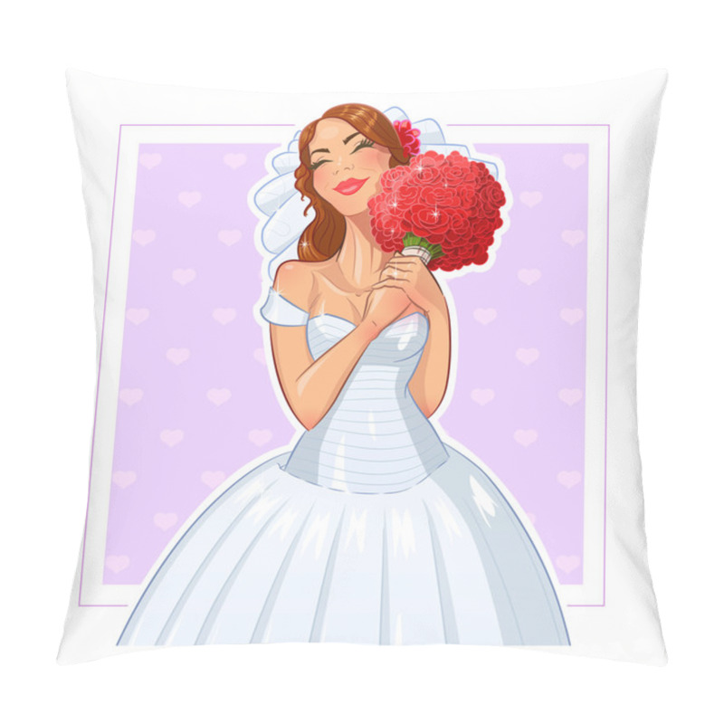 Personality  Beautiful Bride With Bunch Of Roses Pillow Covers