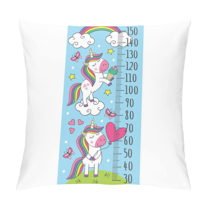 Personality  Growth Measure With Cute Little Unicorns   - Vector Illustration, Eps Pillow Covers