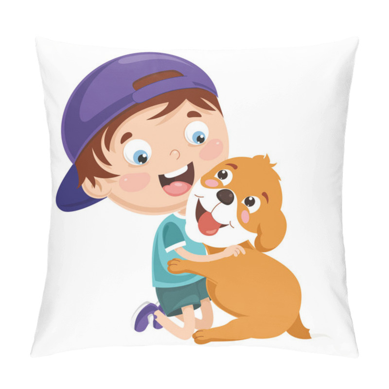 Personality  Vector Illustration Of Kid Playing With Dog Pillow Covers