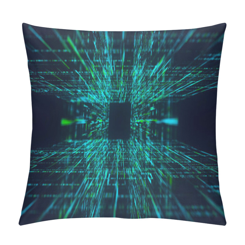 Personality  Abstract Digital Background. Data Flow Information. Concept Of Digital Communication. Big Data Visualization. 3D. Pillow Covers