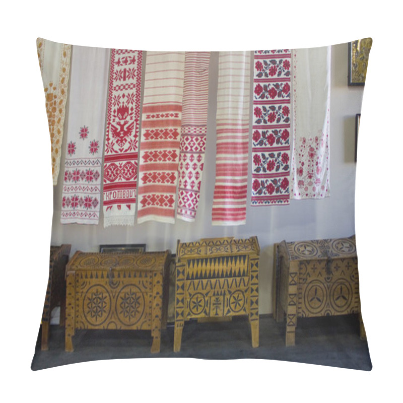 Personality  KYIV, UKRAINE - June 6, 2019: Old Ukrainian Embroidered Towels - Rushnyk Pillow Covers