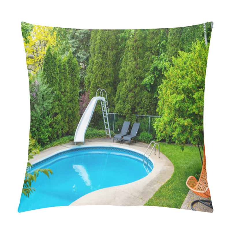 Personality  Backyard Swimming Pool With A Water Slide Pillow Covers