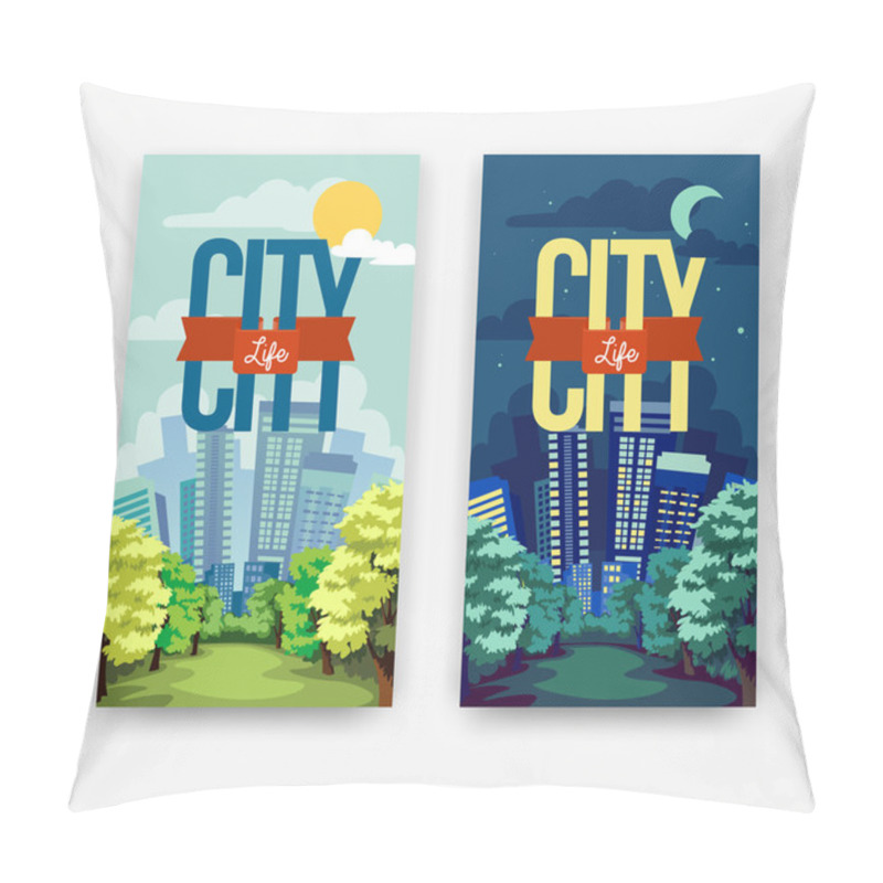 Personality  Cityscape. Day & Night Backgrounds Pillow Covers