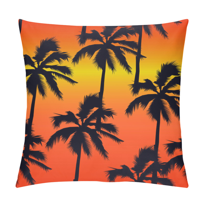 Personality  Vector Illustration Of A Hand Drawn Palm . Seamless Vector Pattern With Tropical Trees On An Orange Background. Pillow Covers