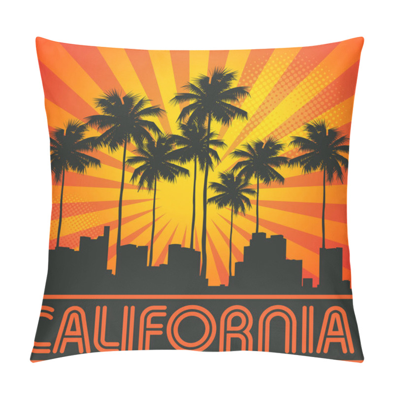 Personality  Retro Illustration With City Skyline And Text California Pillow Covers