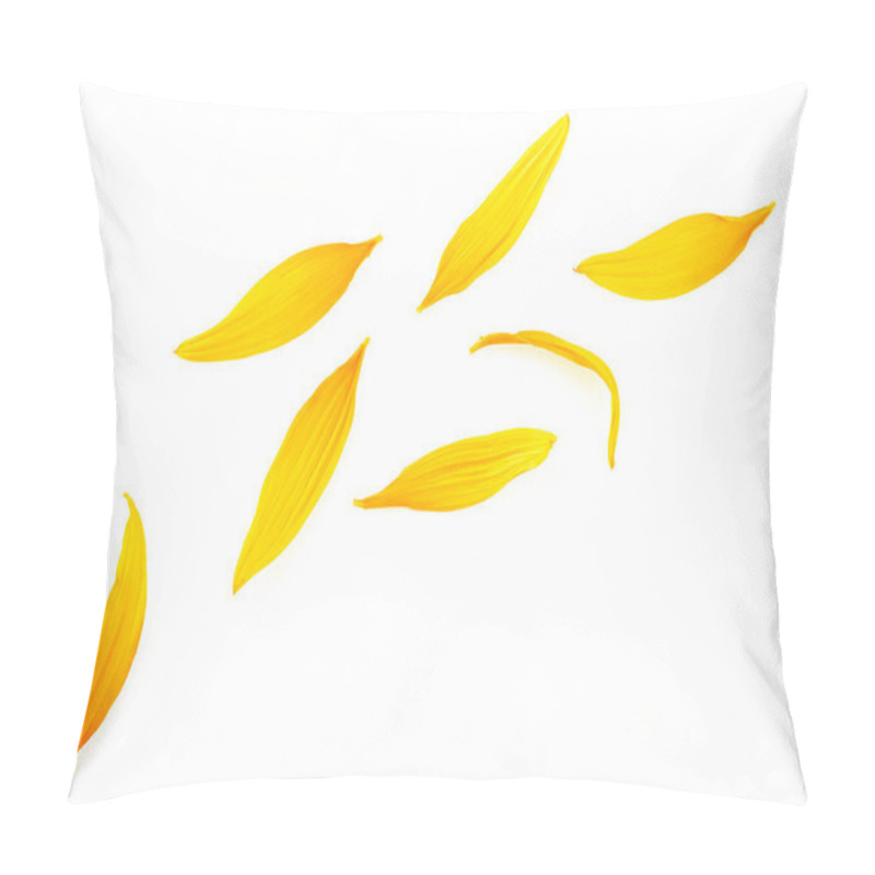 Personality  Fresh Yellow Petals Of Sunflower Isolated On A White Background. Top View. Pillow Covers