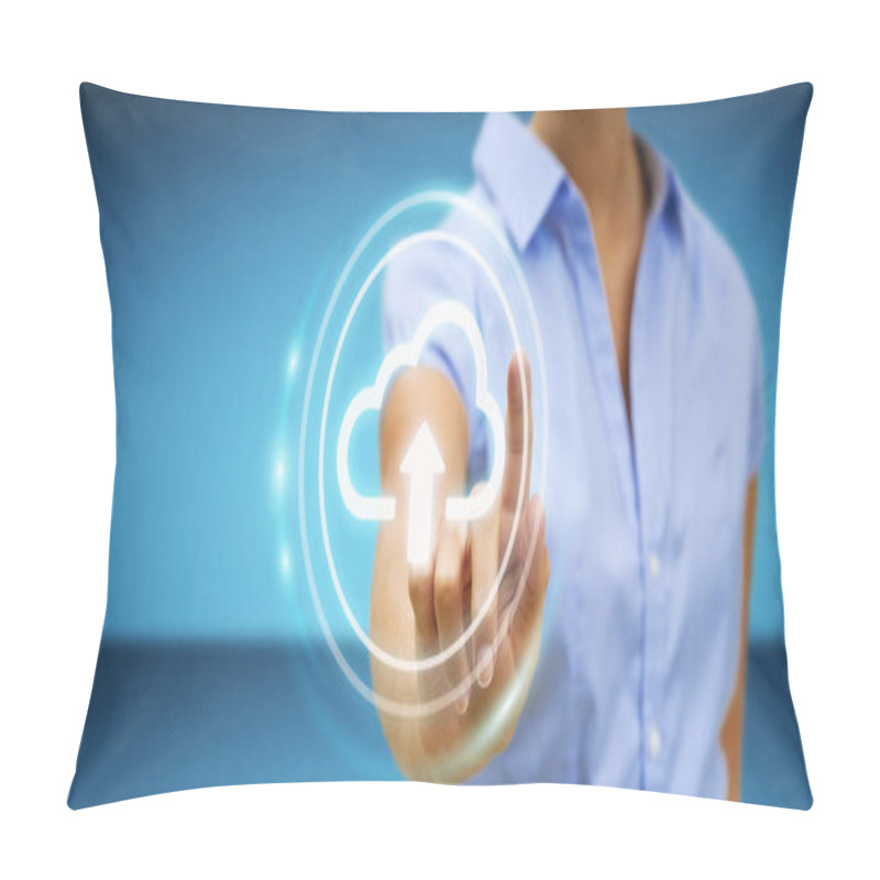 Personality  Businesswoman Using Digital Cloud 3D Rendering Pillow Covers