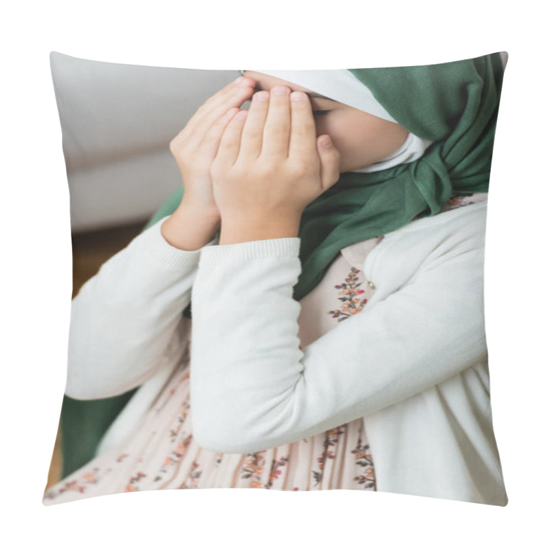 Personality  Teen Kid Covering Face While Praying At Home  Pillow Covers