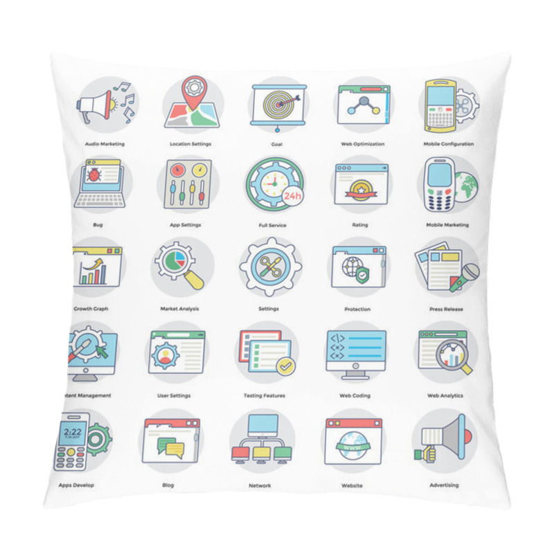 Personality  Digital And Internet Marketing Flat Circular Icons Set 7 Pillow Covers