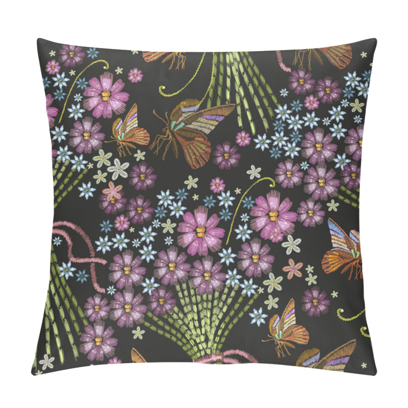 Personality  Embroidery Bouquet Of Flowers And Butterfly Seamless Pattern Pillow Covers