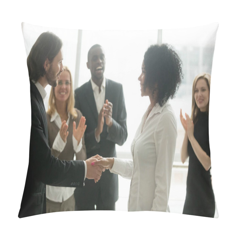 Personality  Grateful Boss Handshaking Promoting African Businesswoman Congra Pillow Covers